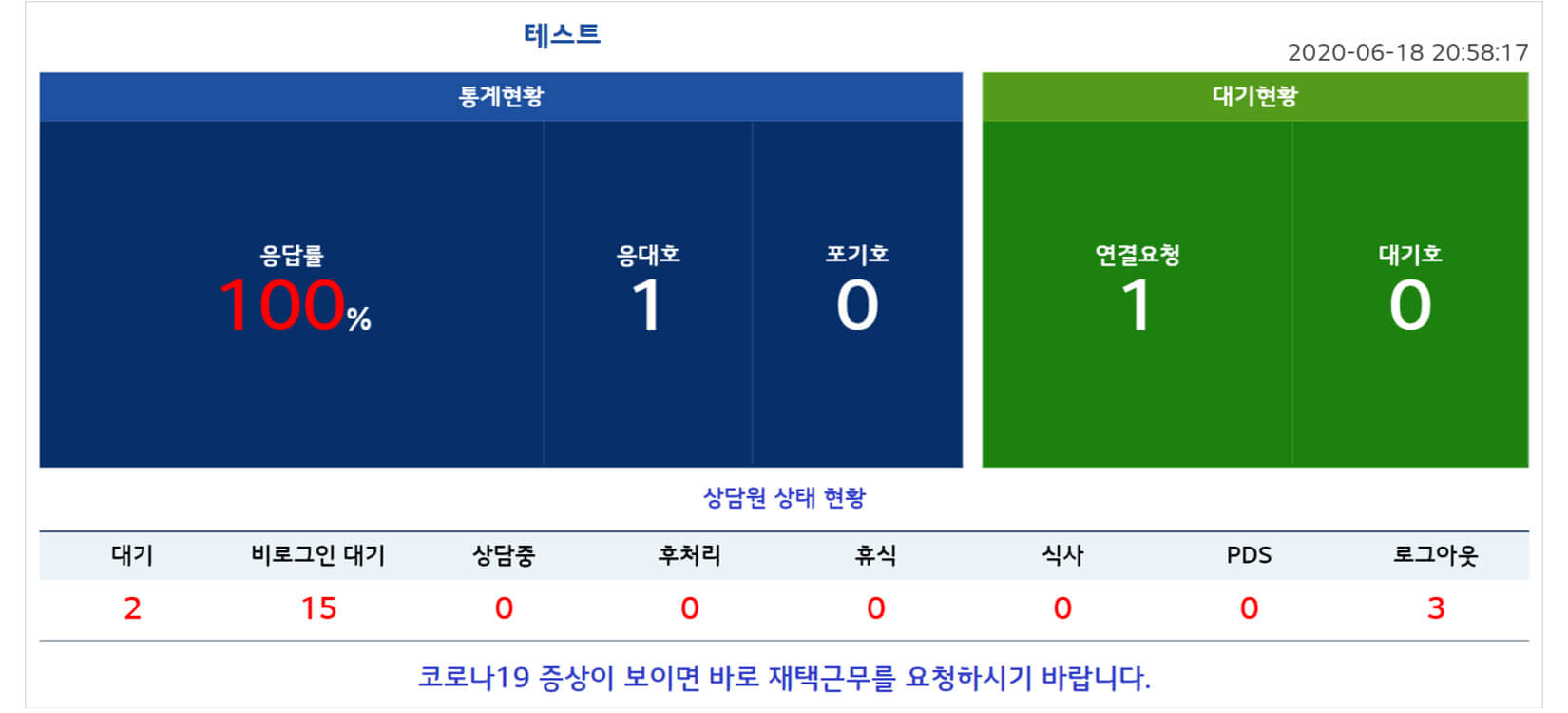 상담APP 주요기능:콜센터 실시간 현황 전광판 제공